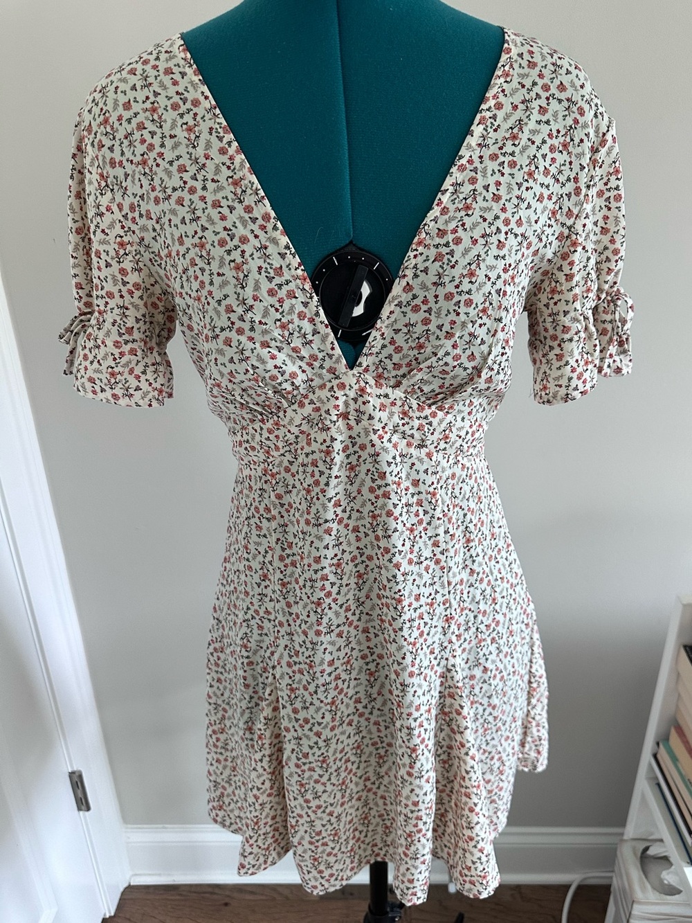 Oh Polly Cream Mini Dress with Pink Floral Print
